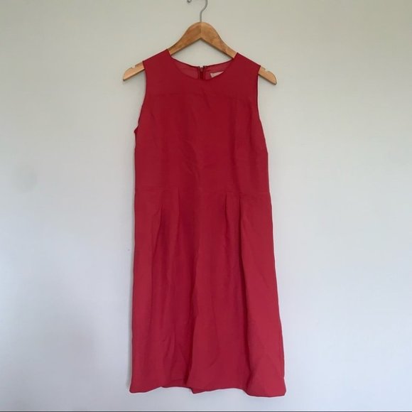 Ann Taylor Loft Dress Size 6 US Coral Red High Scoop Neckline Pleating NWT - Picture 6 of 9
